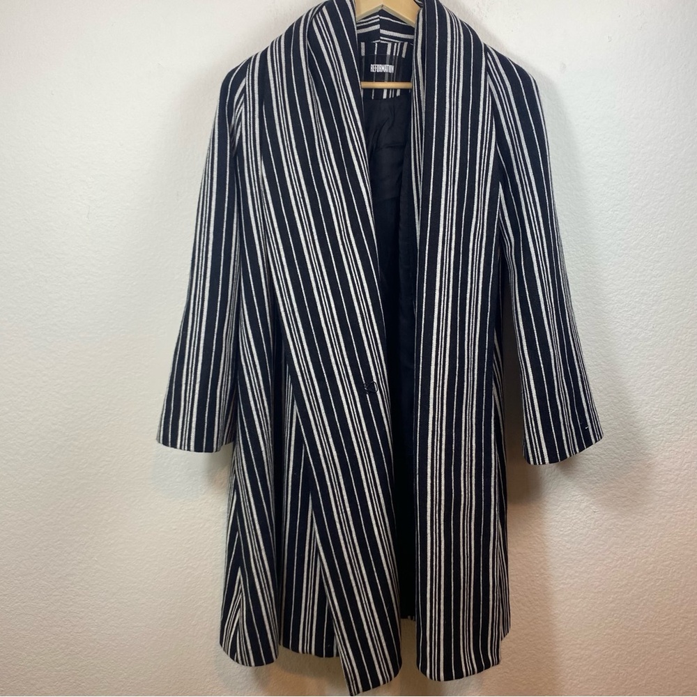 Reformation XSmall Oversized Long Line Coat Striped Black White